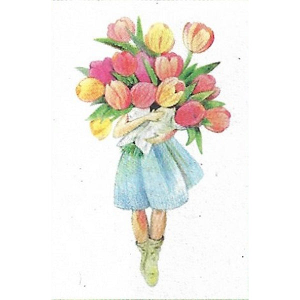 Wenskaart meisje met tulpen