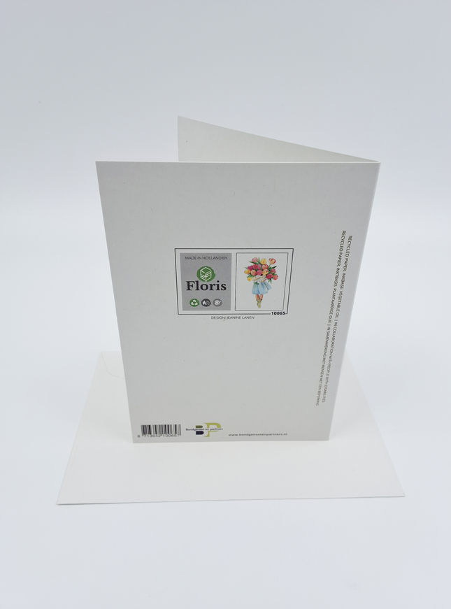 Wenskaart meisje met tulpen
