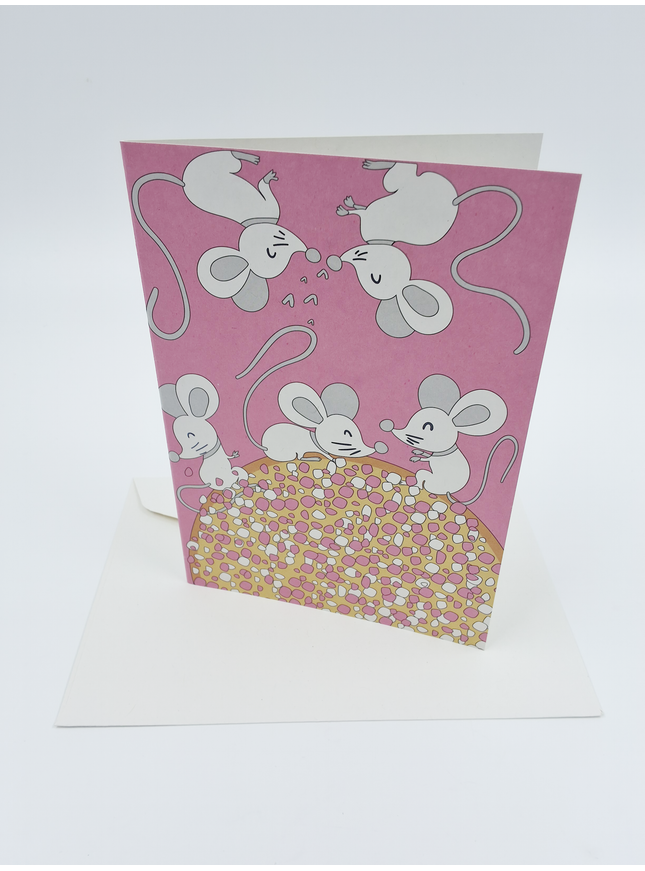 Greeting card pink rusk and mice