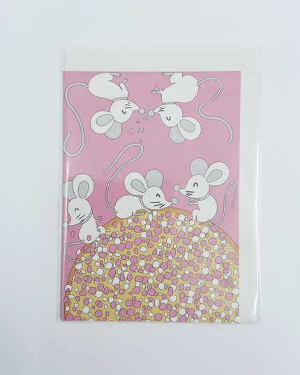 Wenskaart roze beschuit en muisjes