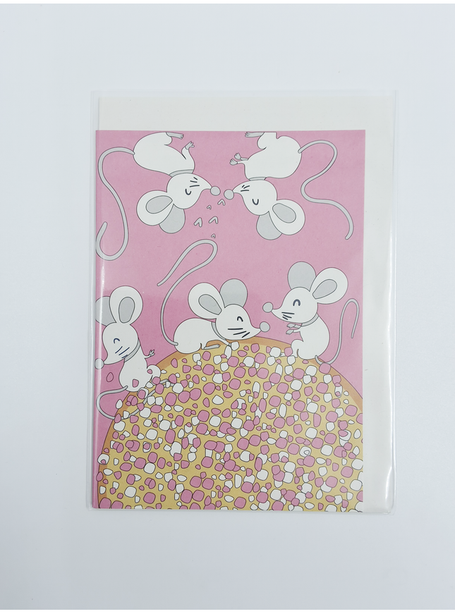 Greeting card pink rusk and mice