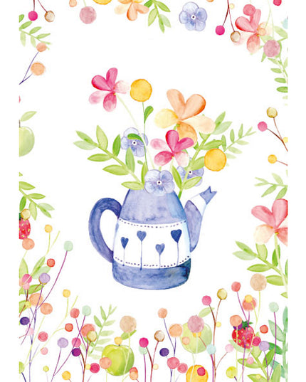 Wenskaart theepot met bloemen