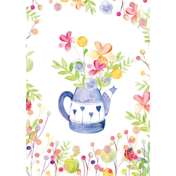 Wenskaart theepot met bloemen