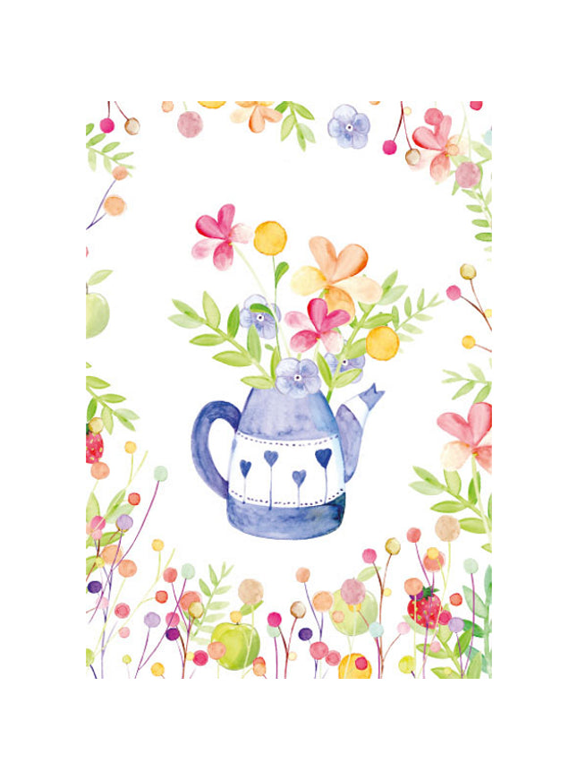 Wenskaart theepot met bloemen