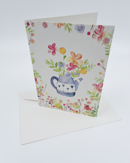 Wenskaart theepot met bloemen