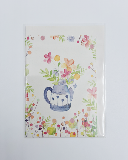 Wenskaart theepot met bloemen