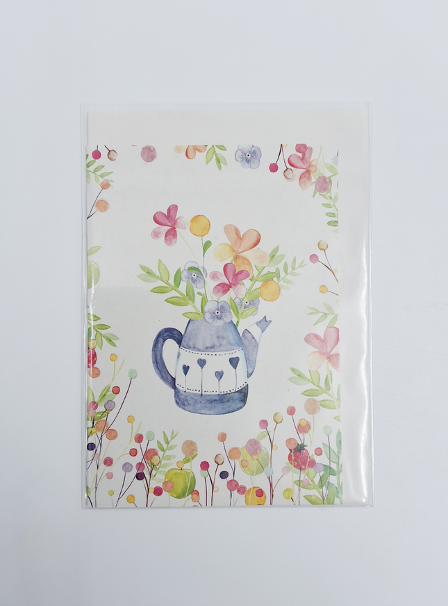 Wenskaart theepot met bloemen