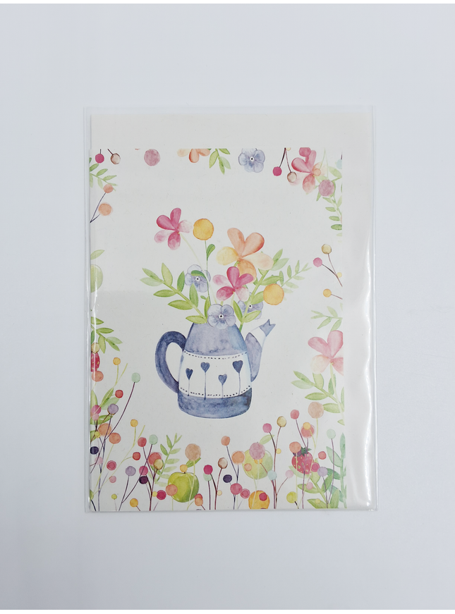 Wenskaart theepot met bloemen