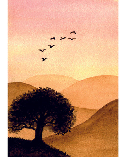 Wenskaart boom en vogels