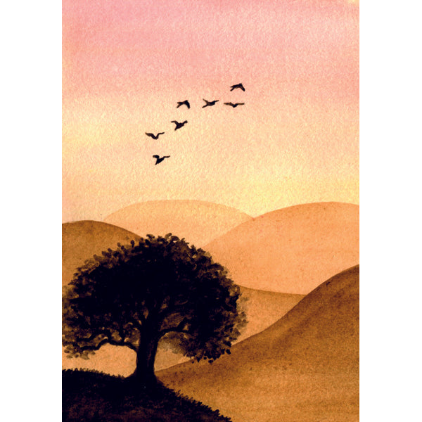 Wenskaart boom en vogels