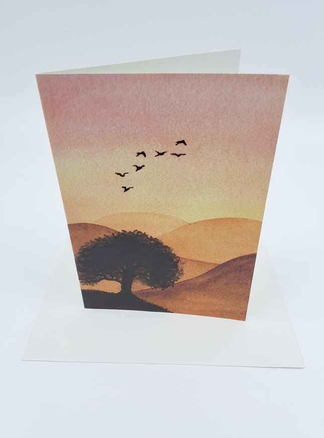 Wenskaart boom en vogels