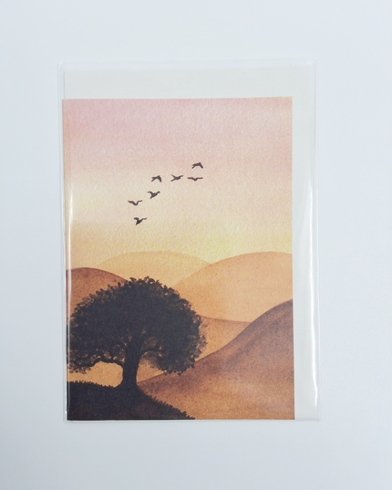 Wenskaart boom en vogels