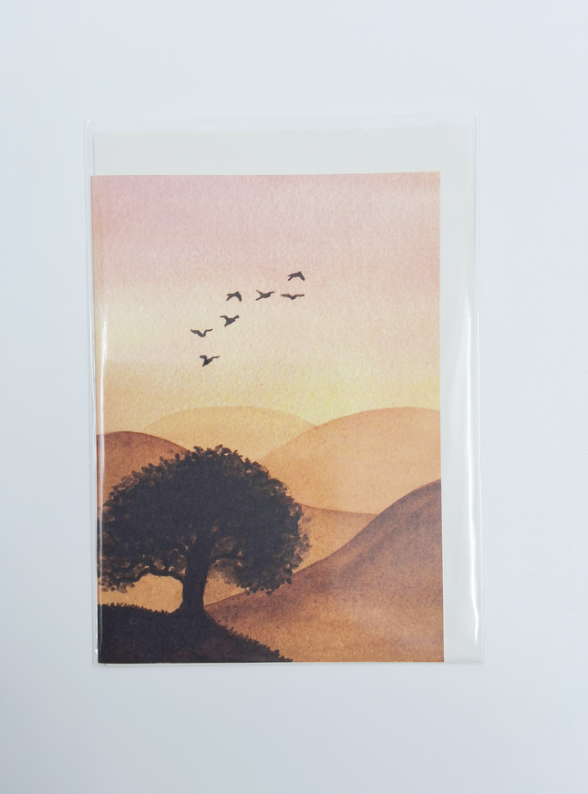 Wenskaart boom en vogels