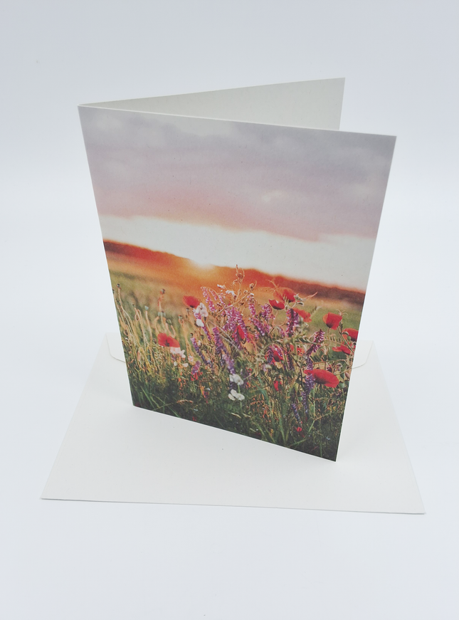 Wenskaart zonsopkomst bloemen