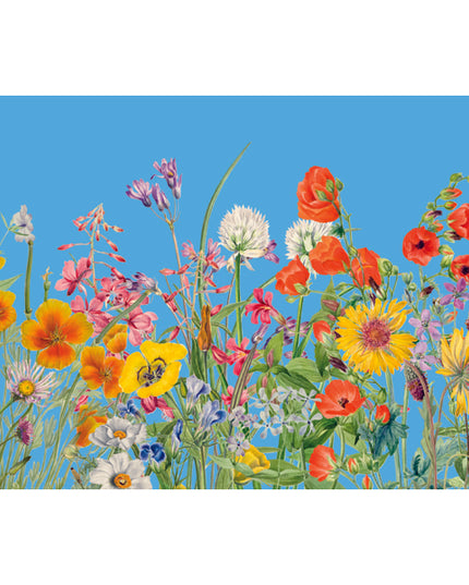 Wenskaart bloemen en blauwe lucht