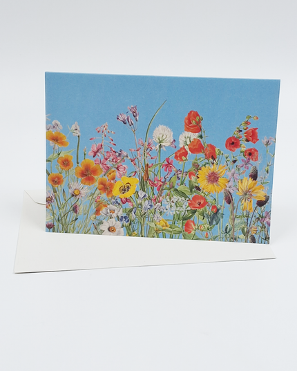 Wenskaart bloemen en blauwe lucht