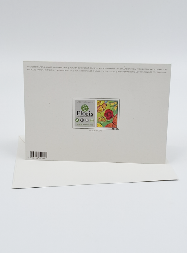 Wenskaart kleurige vlinders met roos