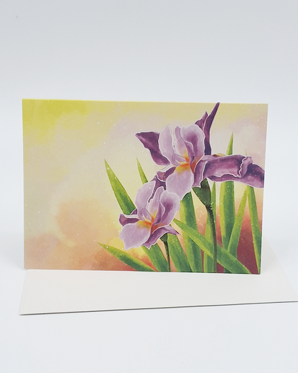 Wenskaart paarse irissen
