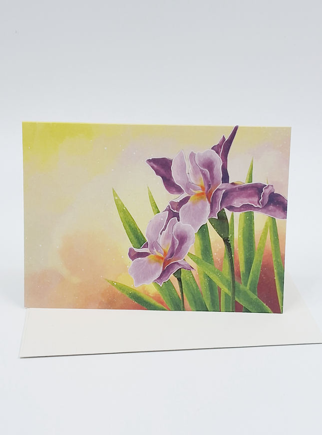 Wenskaart paarse irissen
