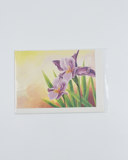 Wenskaart paarse irissen