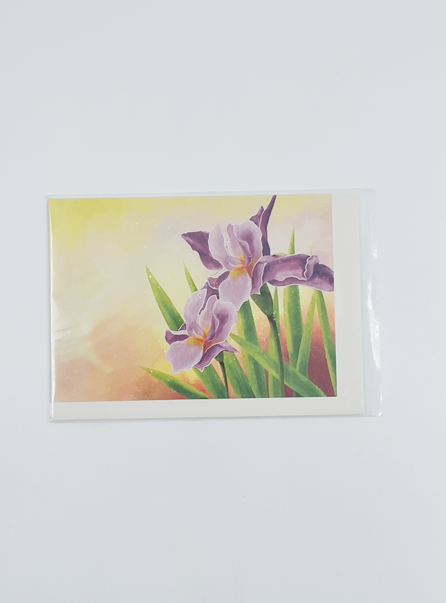 Wenskaart paarse irissen