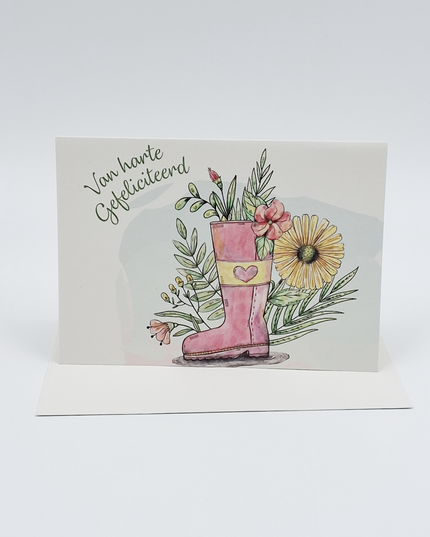 Wenskaart laars met bloemen