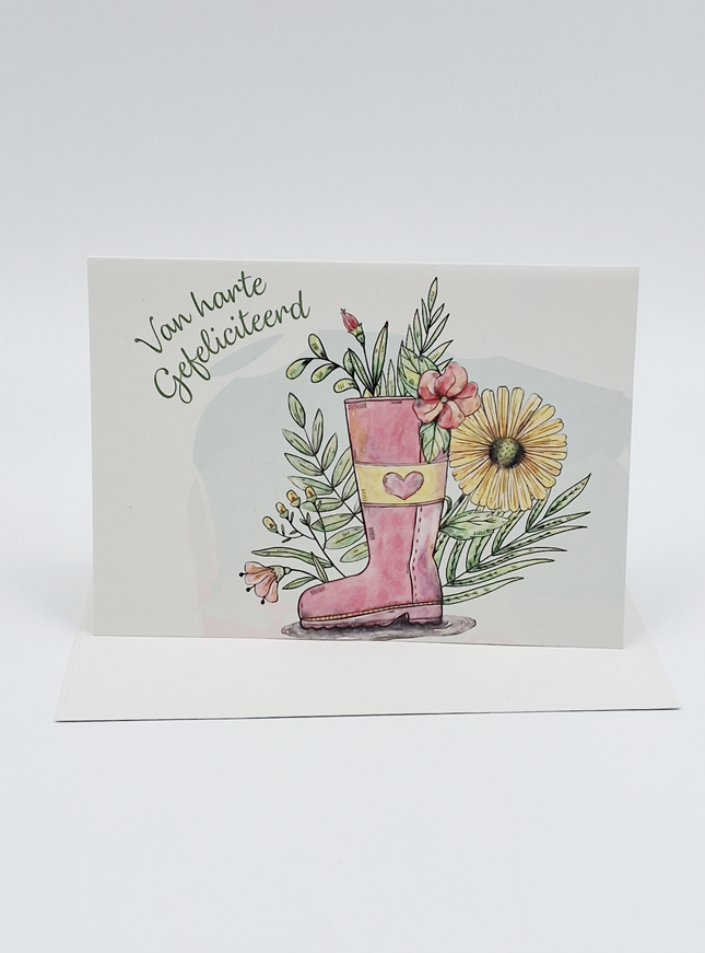 Wenskaart laars met bloemen