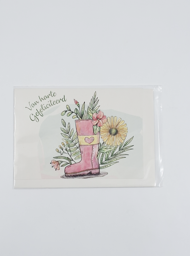 Wenskaart laars met bloemen