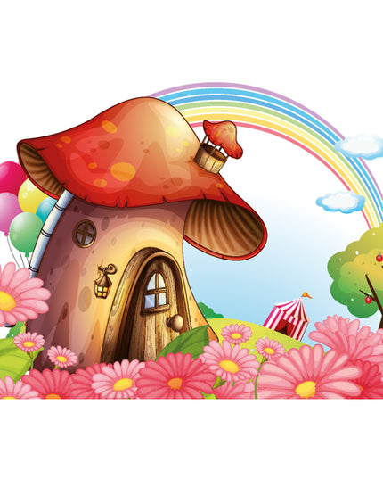 Wenskaart paddenstoel en regenboog