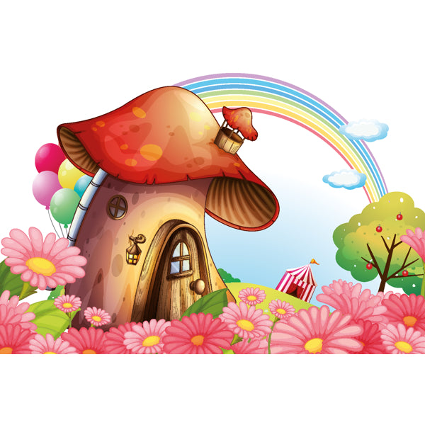 Wenskaart paddenstoel en regenboog