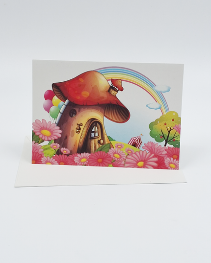 Wenskaart paddenstoel en regenboog