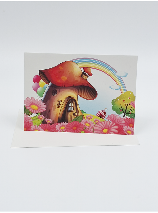 Mushroom and rainbow greeting card