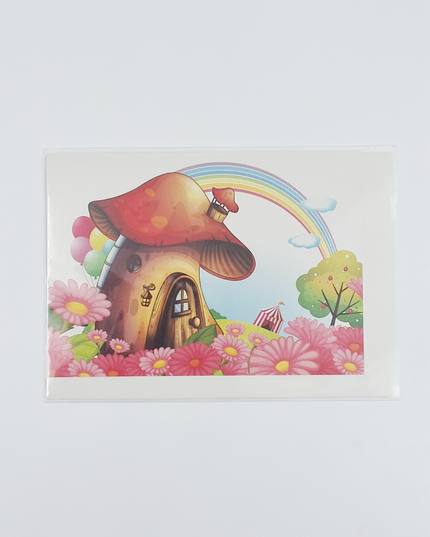 Wenskaart paddenstoel en regenboog