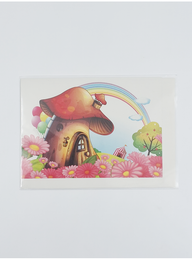Mushroom and rainbow greeting card