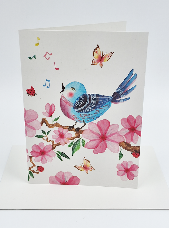 Wenskaart vrolijke vogel (F11010)