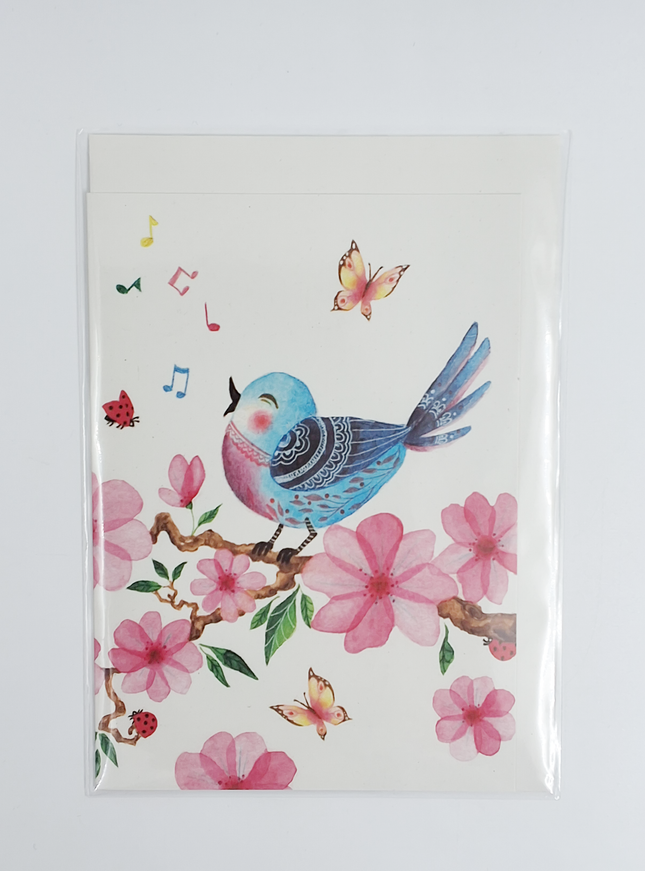 Wenskaart vrolijke vogel (F11010)