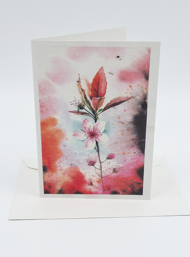 Wenskaart roze kersenbloesem