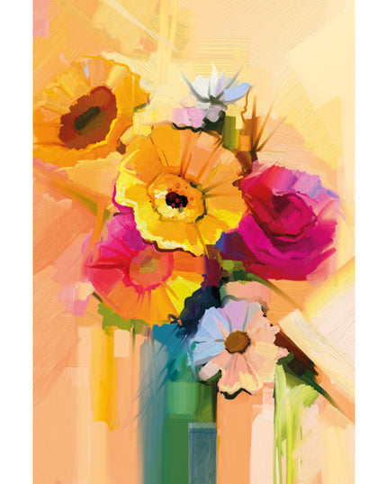 Wenskaart vaas met geel boeket