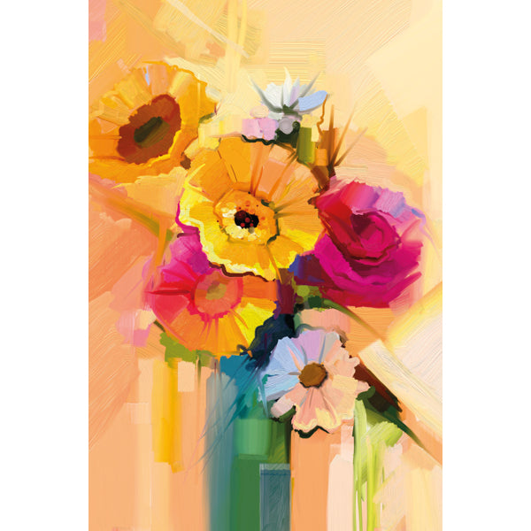 Wenskaart vaas met geel boeket