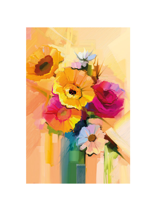 Wenskaart vaas met geel boeket