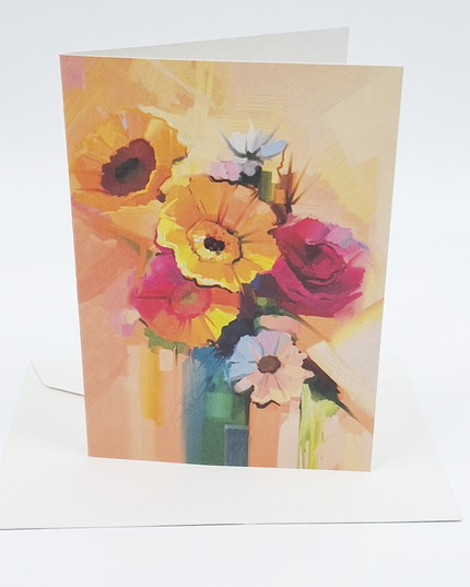 Wenskaart vaas met geel boeket