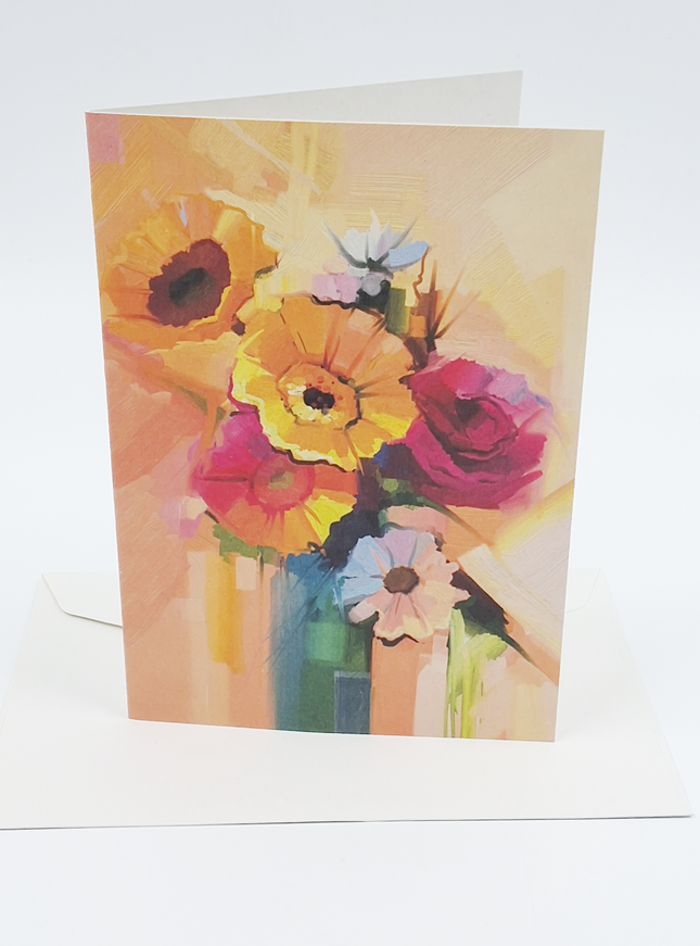 Wenskaart vaas met geel boeket