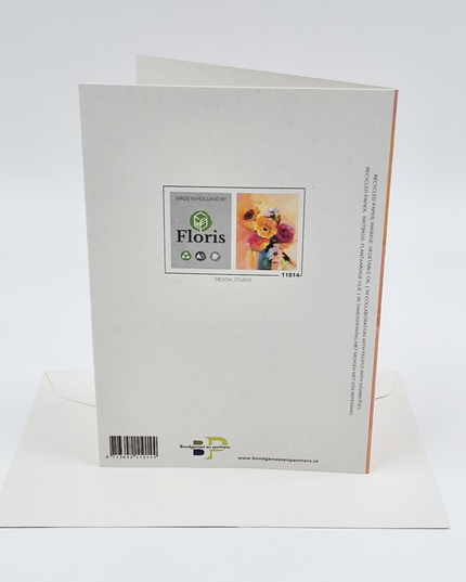 Wenskaart vaas met geel boeket