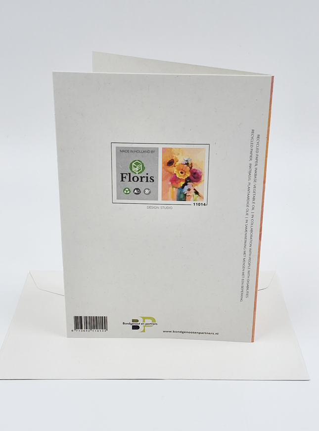 Wenskaart vaas met geel boeket