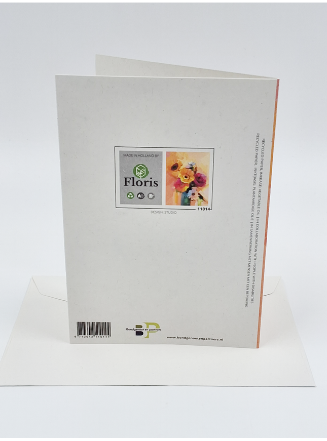 Wenskaart vaas met geel boeket