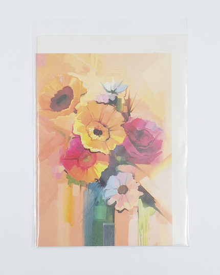 Wenskaart vaas met geel boeket