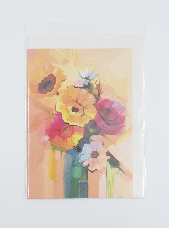 Wenskaart vaas met geel boeket