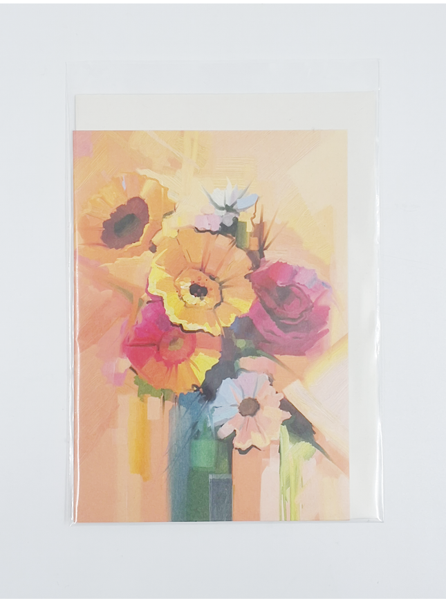 Wenskaart vaas met geel boeket