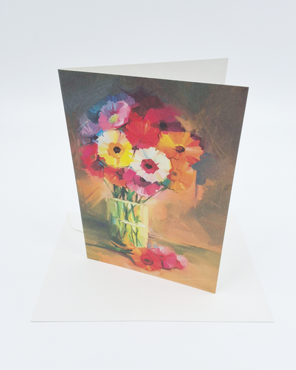 Wenskaart vaas met boeket op tafel