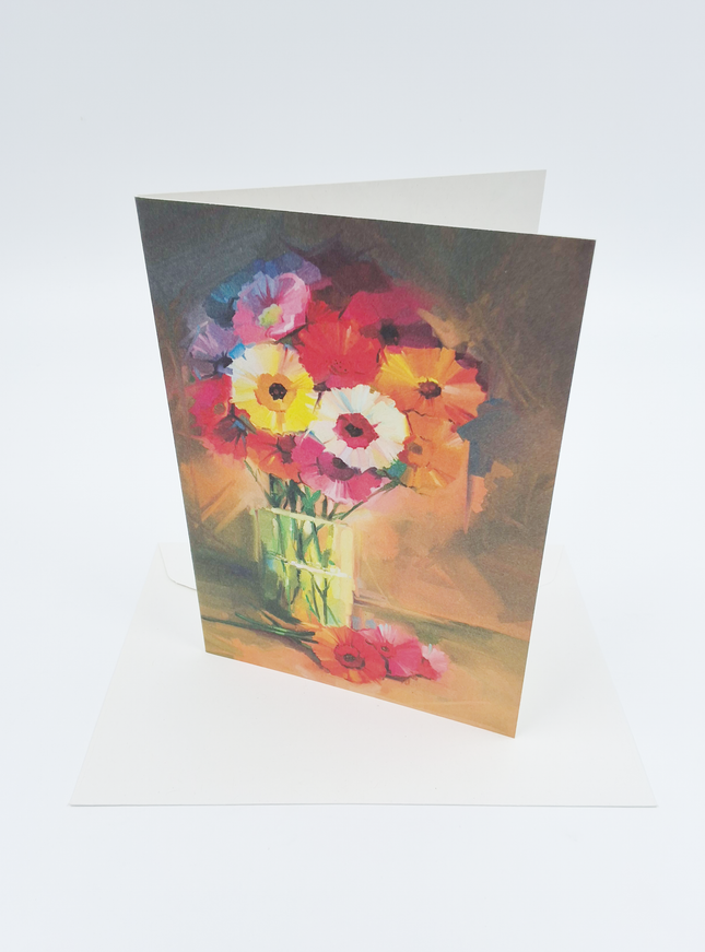 Wenskaart vaas met boeket op tafel